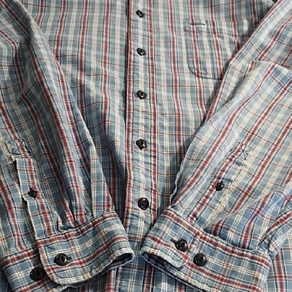 Eddie Bauer Sports Shop Men's Blue Plaid Work Shirt Pocket Cotton - Picture 4 of 13